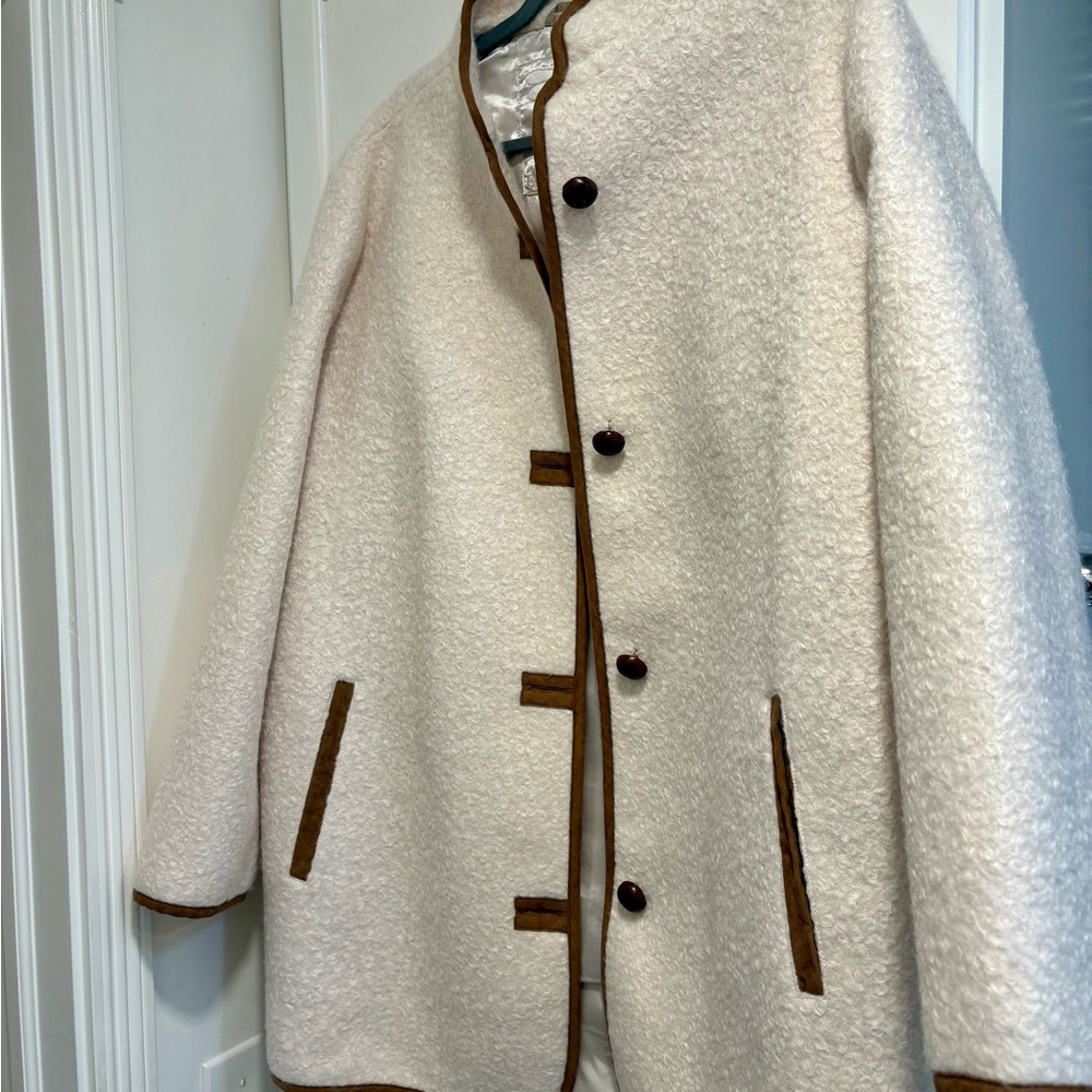 Tyler Boe Cream Coat with Brown Trim- NWT (see notes)